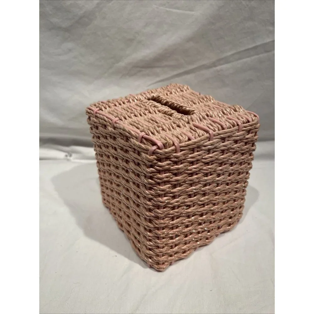Vintage Pink Wicker‎ Ceramic Bathroom Set Soap  Toothbrush Tissue And Basket 4